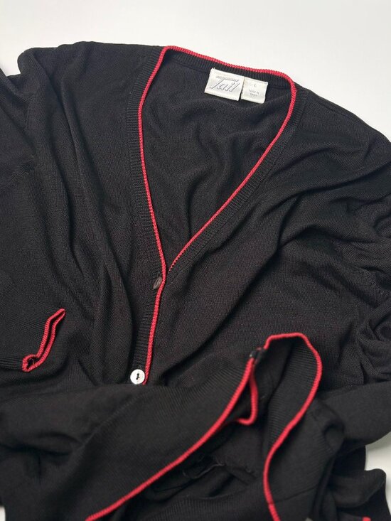 Tail Sweaters - Tail Women's Silk Blend Cardigan Sweater Size Large Black w/ Red Contrast Trim